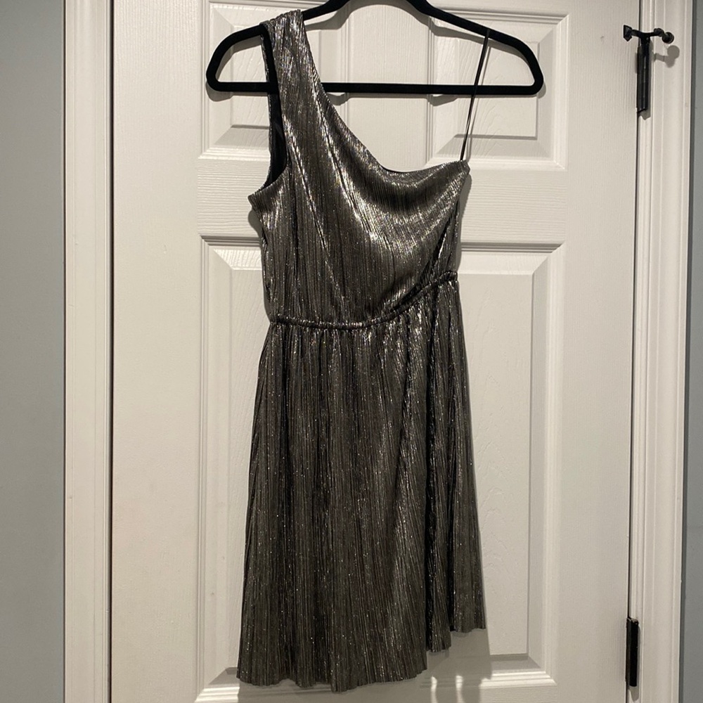Vintage Express Silver One Shoulder Metallic Dress • Size Small • Cocktail Party